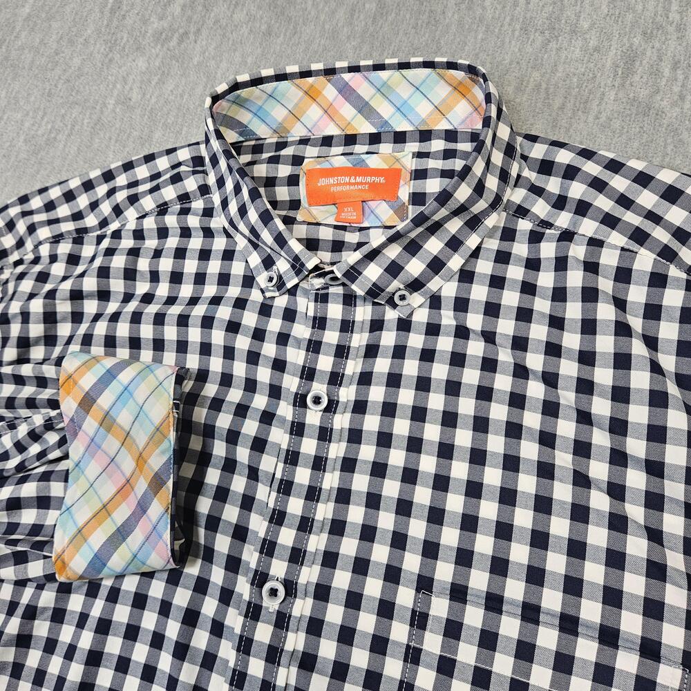 Johnston & Murphy Shirt Mens 2XL Blue Check Performance Button Up Stretch